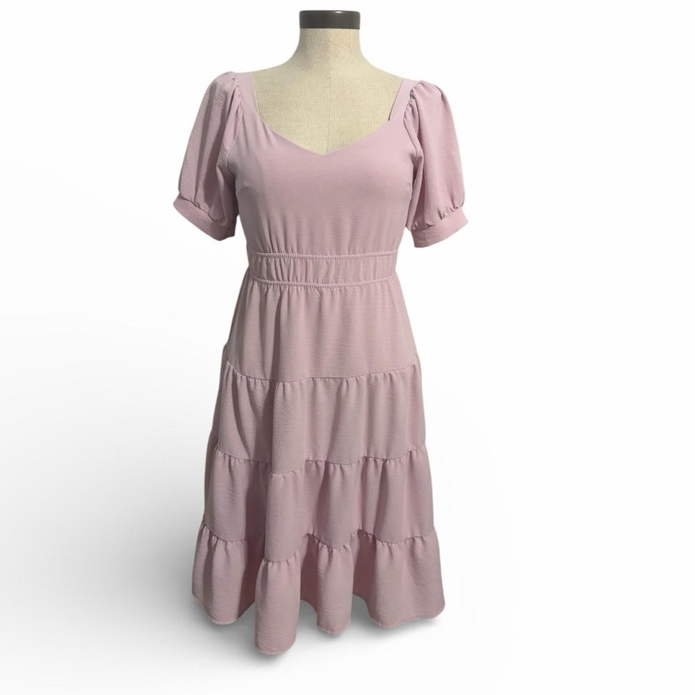 Monteau Lavender Tired Midi Dress Cottagecore Feminine Milkmaid Size Small Fairy